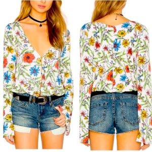 Free People Floral Bell Sleeve Martini Blouse